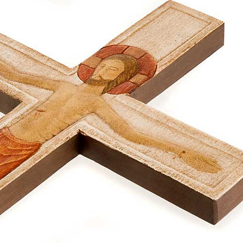 Cristo na cruz madeira relevo pintado branco 3