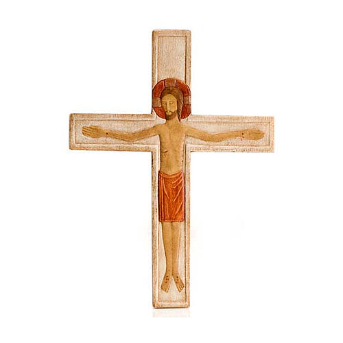 Cristo na cruz madeira relevo pintado branco 1