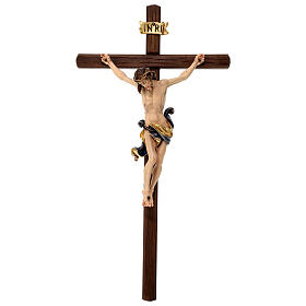 Crucifix in painted wood Leonardo style, Val Gardena