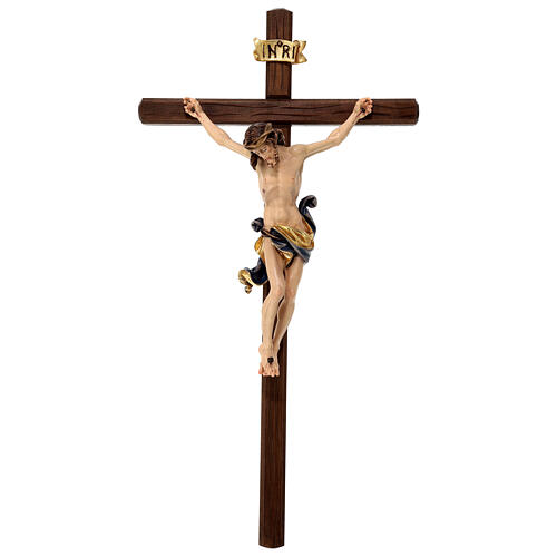 Crucifix in painted wood Leonardo style, Val Gardena 1