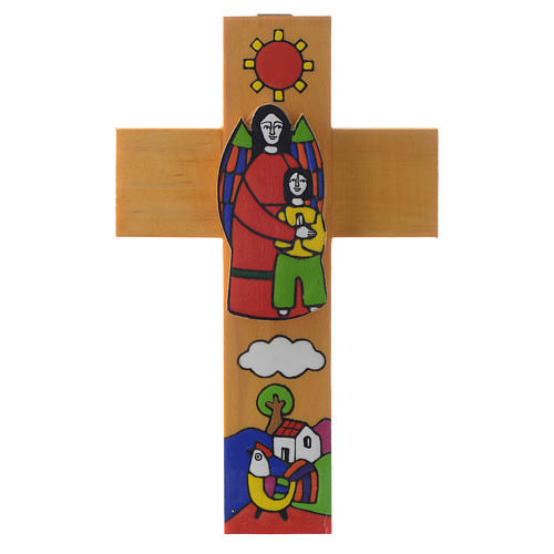 Kreuz mit Schutzengel aus emaillierten Holz. 2