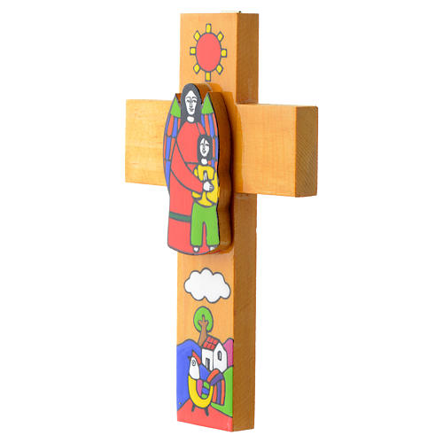Kreuz mit Schutzengel aus emaillierten Holz. 3