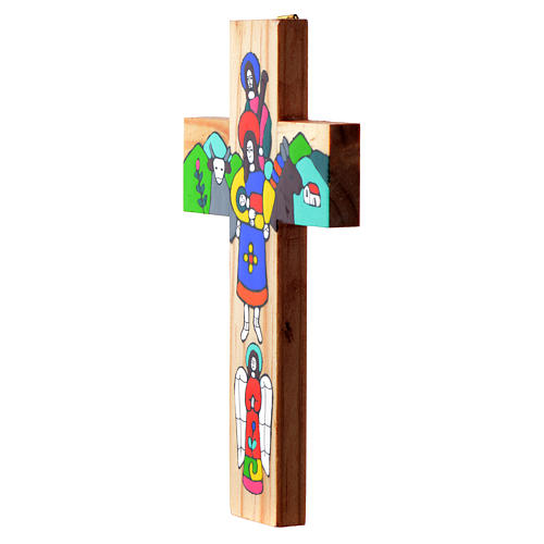Kreuz mit heiliger Familie aus emaillierten Holz. 4
