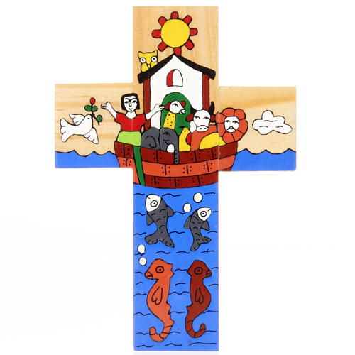 Kreuz mit Arche Noah aus emaillierten Holz. 2