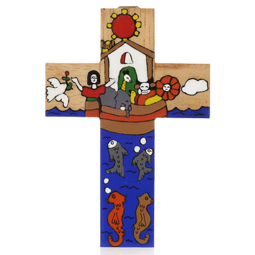 Kreuz mit Arche Noah aus emaillierten Holz. 1