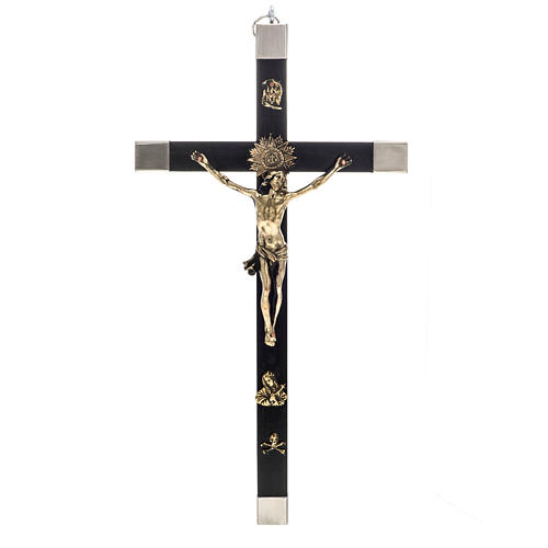 Crucifixo dos sacerdotes em madeira de carvalho e latão 30x15 cm 1
