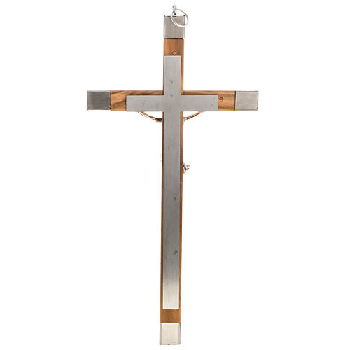 Crucifix for priests in olive wood and stainless steel 30x15 cm 3