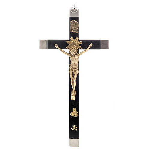 Crucifix for priests in durmast wood and stainless steel 36x13cm 1