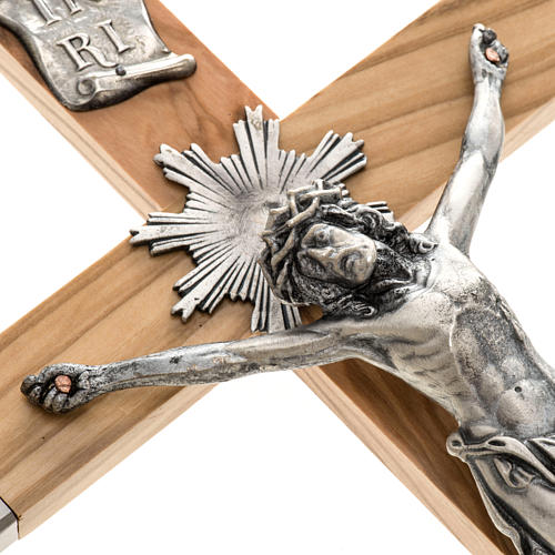 Crucifix for priests in olive wood and stainless steel 36x13 cm 2