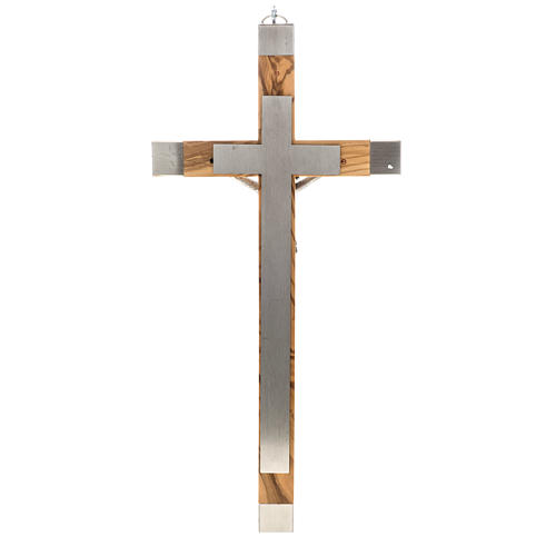 Crucifix for priests in olive wood and stainless steel 36x13 cm 3