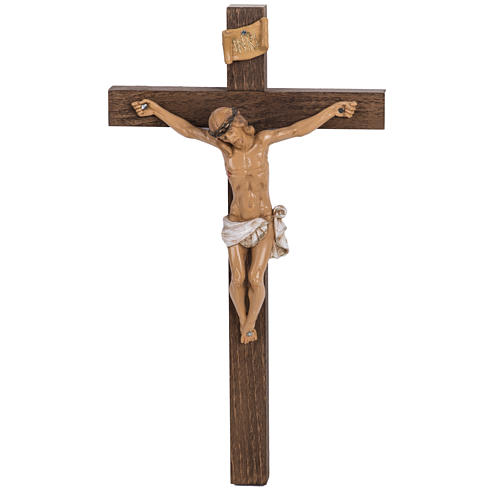 Crucifixo Fontanini cruz madeira 30x17 cm corpo pvc 1