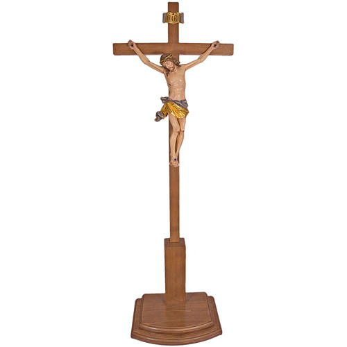Kruzifix mit abnehmbaren Standfuß aus Grödnertal-Holz, 188 cm 1