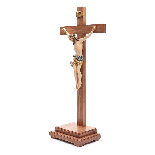 Crucifix with base, straight cross in coloured Valgardena wood 2