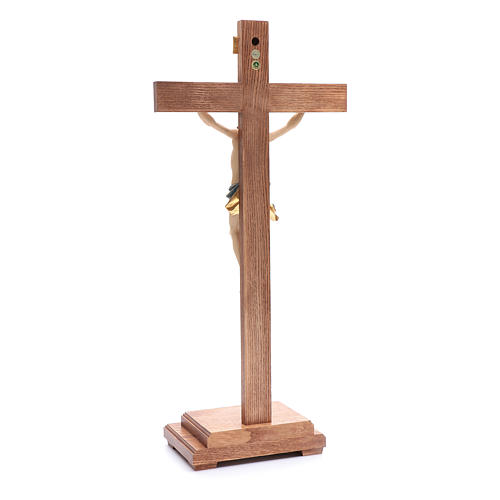 Crucifix with base, straight cross in coloured Valgardena wood 3