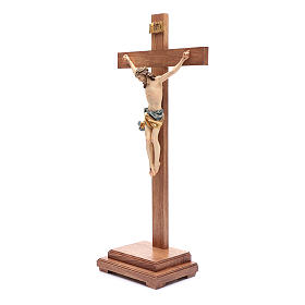 Crucifixo com base cruz recta madeira Val Gardena colorida