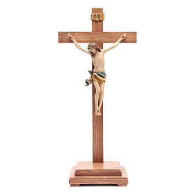 Crucifix with base, straight cross in coloured Valgardena wood