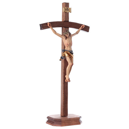 Crucifix with base, curved cross in coloured Valgardena wood 4