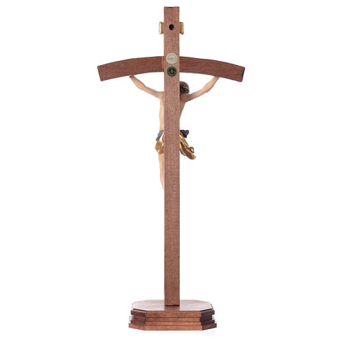 Crucifix with base, curved cross in coloured Valgardena wood 5