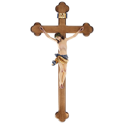 Crucifix croix trilobée bois peint Val Gardena 1