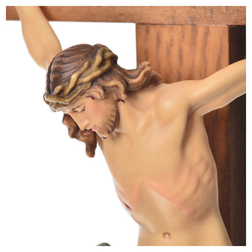Crucifix with base, straight cross Valgardena wood Corpus model 7