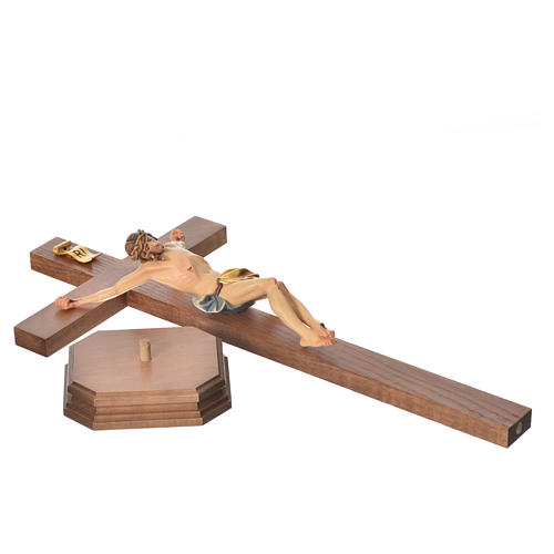 Crucifix with base, straight cross Valgardena wood Corpus model 8