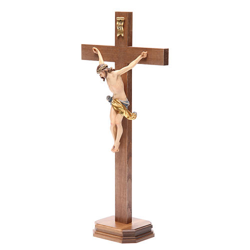 Crucifix with base, straight cross Valgardena wood Corpus model 10