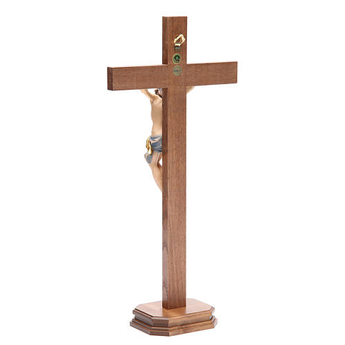 Crucifix with base, straight cross Valgardena wood Corpus model 11