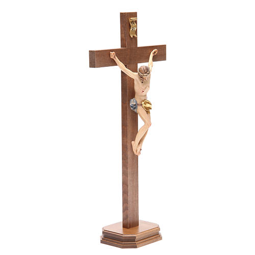 Crucifix with base, straight cross Valgardena wood Corpus model 12