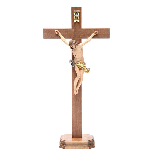 Crucifixo com base cruz recta madeira Val Gardena mod. Corpus 9