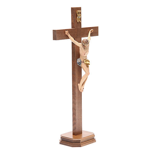 Crucifixo com base cruz recta madeira Val Gardena mod. Corpus 4