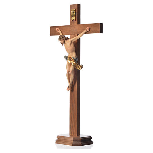 Crucifix with base, straight cross Valgardena wood Corpus model 6