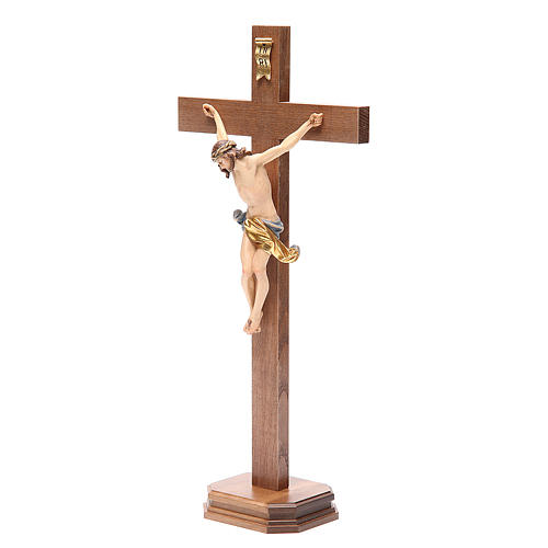 Crucifix with base, straight cross Valgardena wood Corpus model 2
