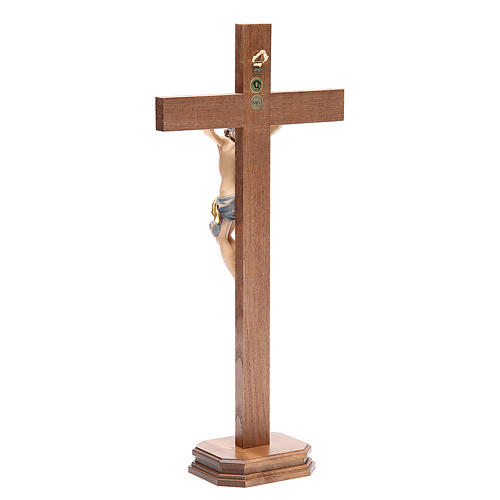 Crucifix with base, straight cross Valgardena wood Corpus model 3