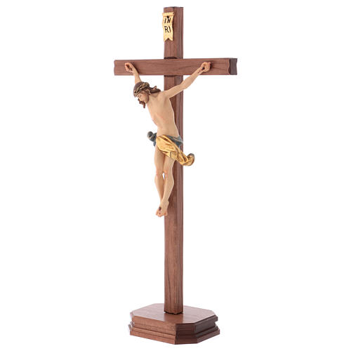 Crucifixo com base cruz recta esculpida madeira Val Gardena 3