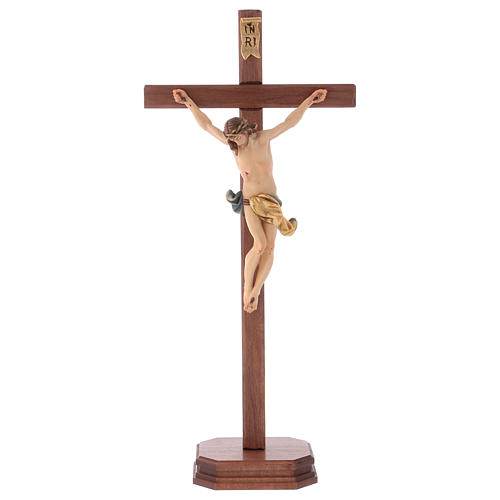 Table crucifix with base, straight decorated cross in Valgardena 1