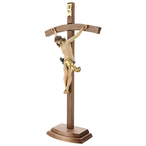 Table crucifix with base, curved cross in coloured Valgardena wo 3