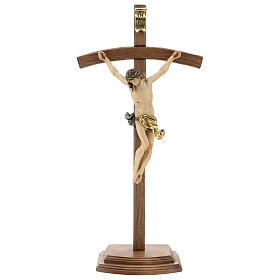 Crucifijo con base cruz curva madera Valgardena coloreada