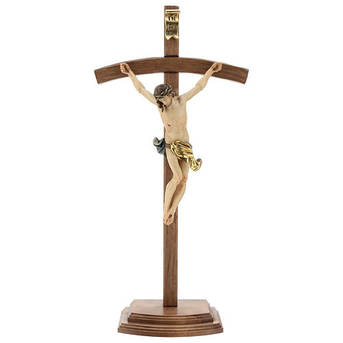 Crucifijo con base cruz curva madera Valgardena coloreada 1