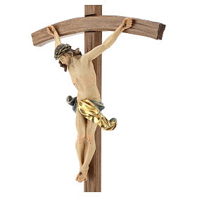 Crucifixo com base cruz curva madeira Val Gardena colorida