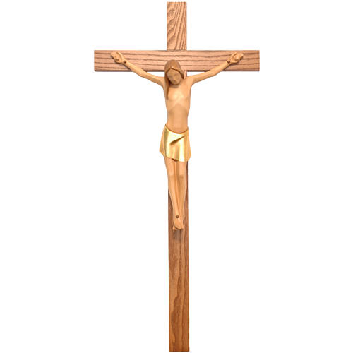 Crucifix corps stylisé bois d'érable peint Val Gardena 1