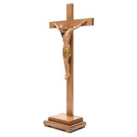 Stilisierter Kruzifix mit Basis, Grödnertal Holz