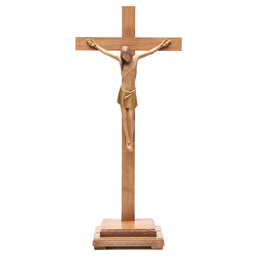 Stilisierter Kruzifix mit Basis, Grödnertal Holz 1