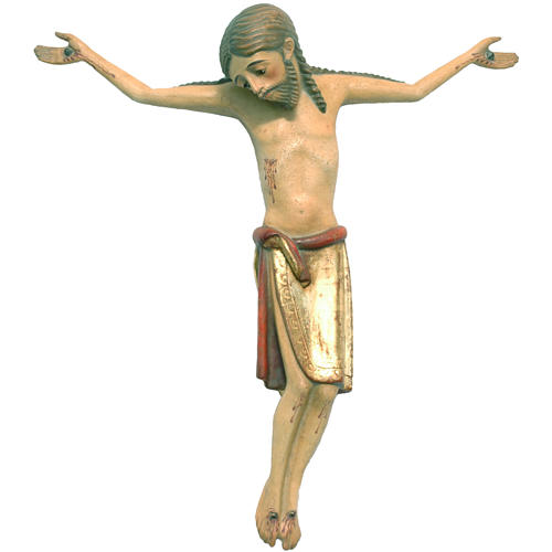 Ciało Chrystusa 47 cm styl romański drewno Valgardena Antyczne złoto 1