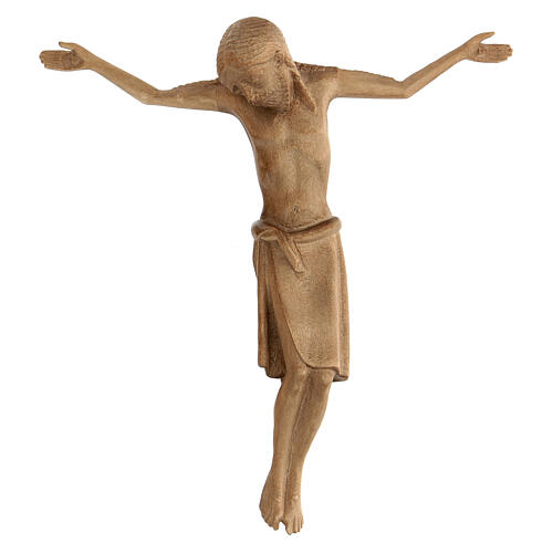 Body of Christ in Romanesque style, Valgardena wood, patinated 1