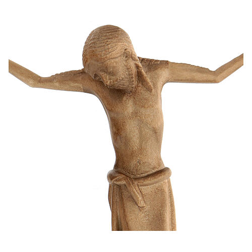 Body of Christ in Romanesque style, Valgardena wood, patinated 2