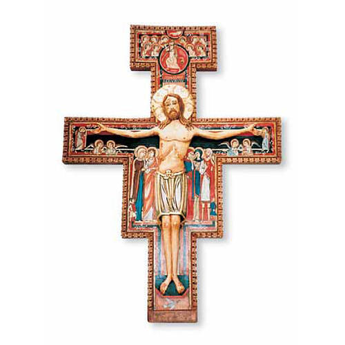 Crucifix Saint Damien en bois peint 1