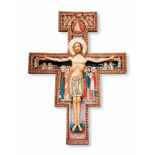 Krucyfiks świętego Damiana z drewna malowany 1