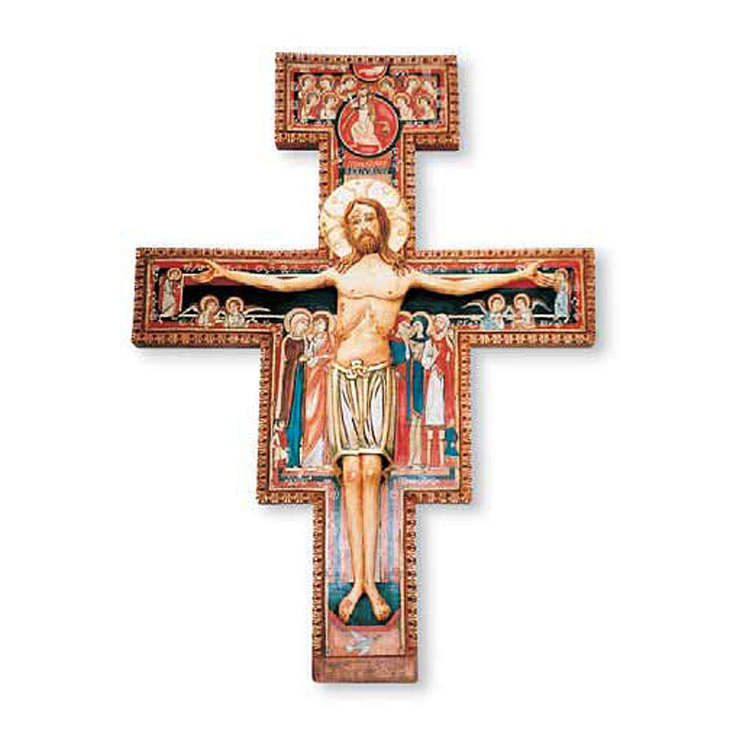 Saint Damien crucifix in painted wood online sales on
