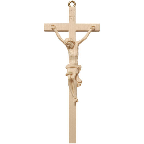 Crucifix d'une seule pièce 16 cm bois naturel ciré Valgardena 1