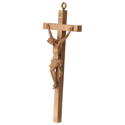 Crucifix d'une seule pièce 16 cm bois patiné Valgardena 2